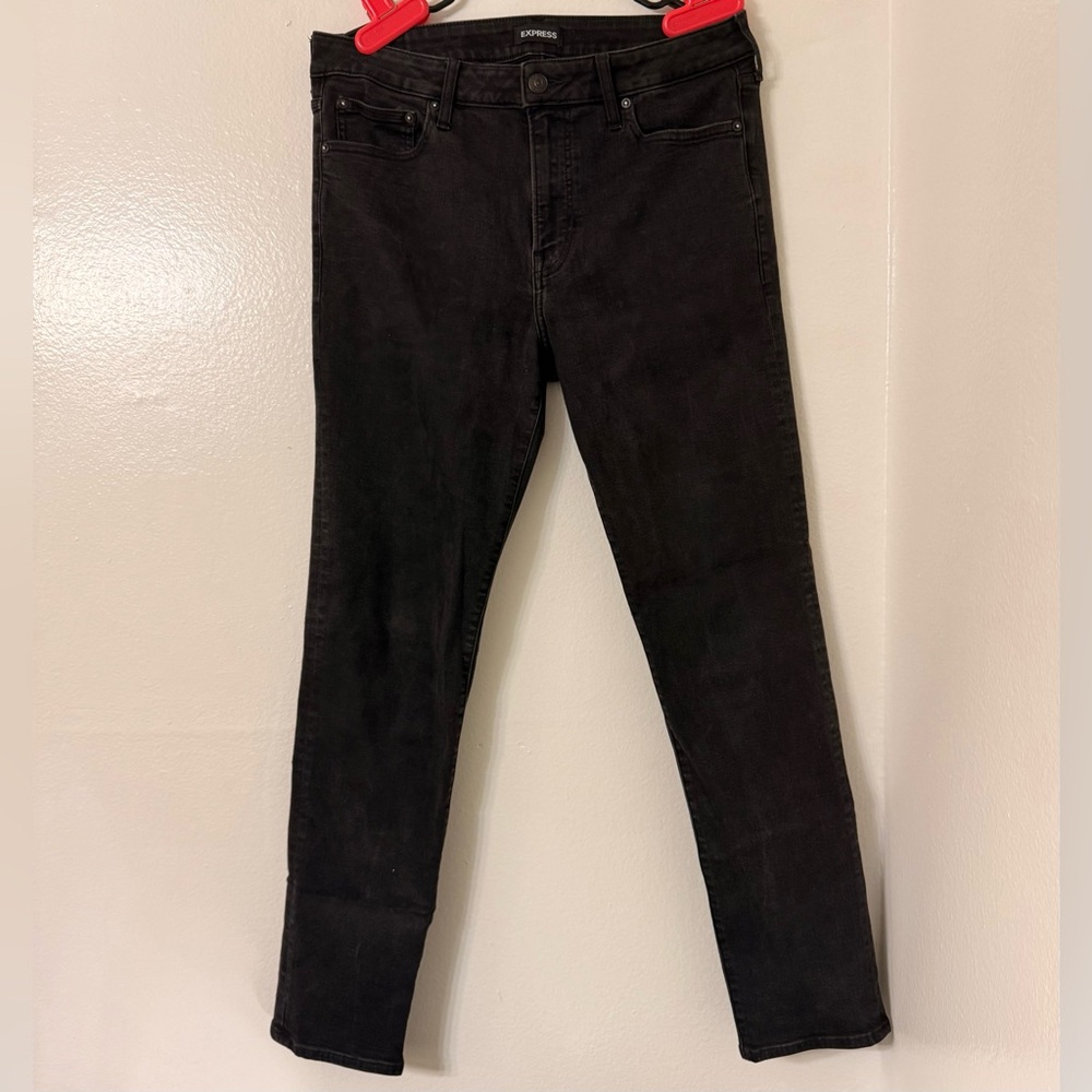 Used- Express Slim Straight Black Denim Jeans 34x34